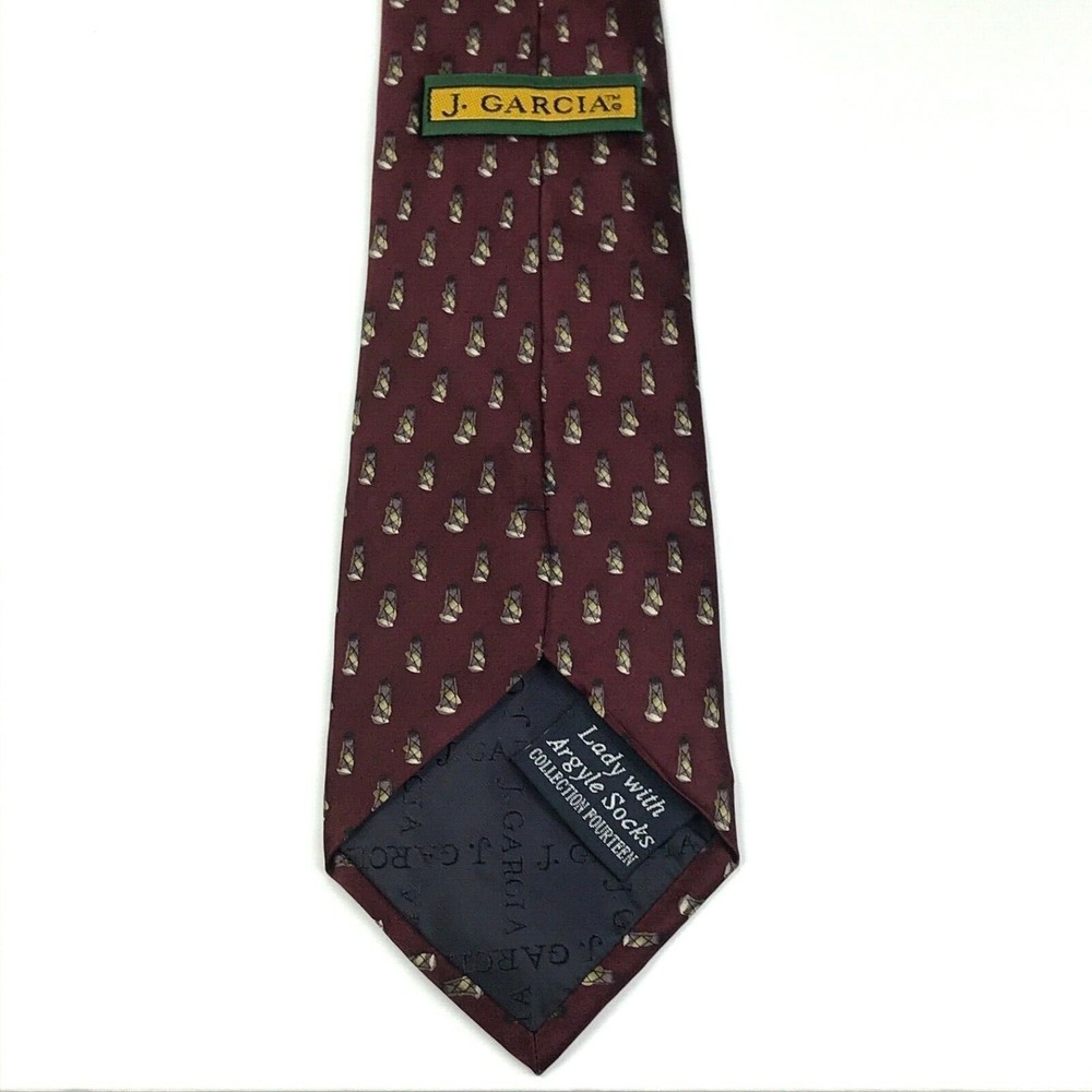 JERRY J GARCIA1996 Men's Silk Necktie Lady with Argyle Socks #14 Burgundy Tie - Picture 7 of 11